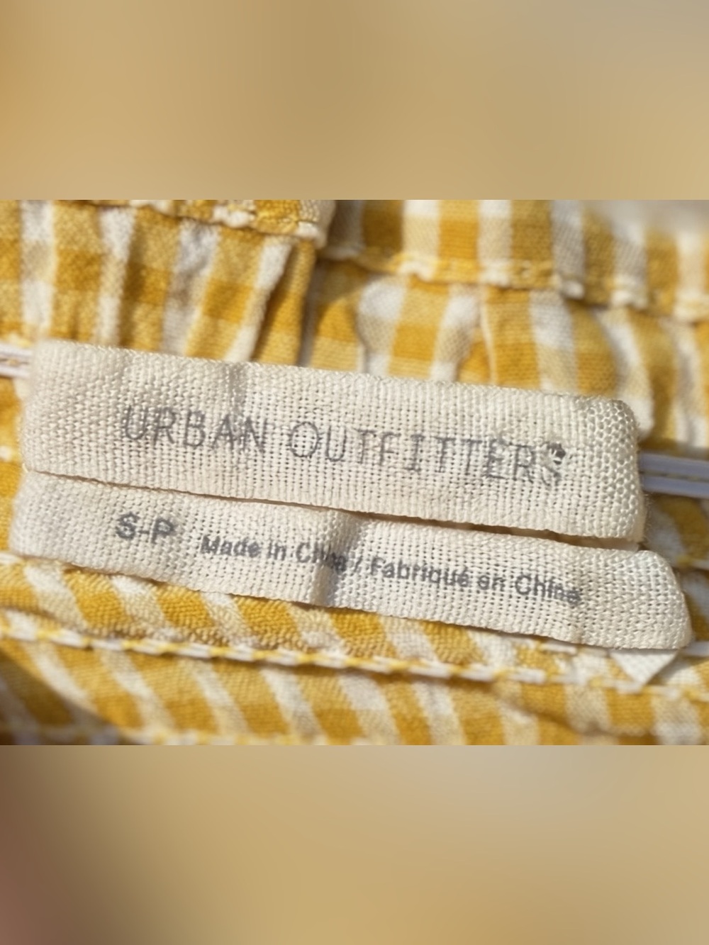 Urban Outfitters Yellow Gingham Smocked Puff Sleeve Crop Top |Small| Cottagecore - Picture 3 of 5